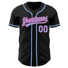 Load image into Gallery viewer, Custom Black Light Blue-Pink Authentic Baseball Jersey
