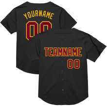 Load image into Gallery viewer, Custom Black Maroon-Gold Mesh Authentic Throwback Baseball Jersey
