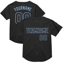 Load image into Gallery viewer, Custom Black Light Blue Mesh Authentic Throwback Baseball Jersey

