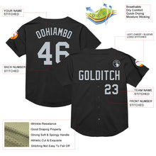 Load image into Gallery viewer, Custom Black Silver Mesh Authentic Throwback Baseball Jersey
