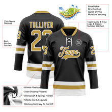 Load image into Gallery viewer, Custom Black Old Gold-White Hockey Lace Neck Jersey
