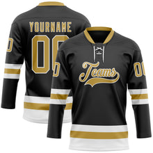 Load image into Gallery viewer, Custom Black Old Gold-White Hockey Lace Neck Jersey
