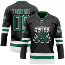 Load image into Gallery viewer, Custom Black Kelly Green-White Hockey Lace Neck Jersey
