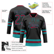 Load image into Gallery viewer, Custom Black Crimson-Teal Hockey Lace Neck Jersey
