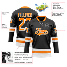 Load image into Gallery viewer, Custom Black Bay Orange-White Hockey Lace Neck Jersey
