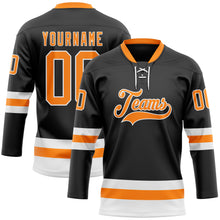 Load image into Gallery viewer, Custom Black Bay Orange-White Hockey Lace Neck Jersey
