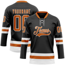 Load image into Gallery viewer, Custom Black Texas Orange-White Hockey Lace Neck Jersey
