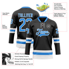 Load image into Gallery viewer, Custom Black Powder Blue-White Hockey Lace Neck Jersey
