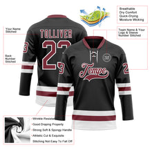 Load image into Gallery viewer, Custom Black Burgundy-White Hockey Lace Neck Jersey
