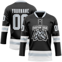Load image into Gallery viewer, Custom Black Silver-White Hockey Lace Neck Jersey
