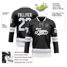 Load image into Gallery viewer, Custom Black Silver-White Hockey Lace Neck Jersey
