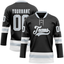 Load image into Gallery viewer, Custom Black Silver-White Hockey Lace Neck Jersey
