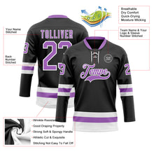 Load image into Gallery viewer, Custom Black Medium Purple-White Hockey Lace Neck Jersey
