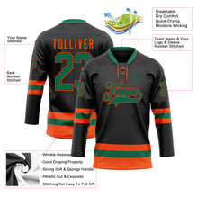 Load image into Gallery viewer, Custom Black Kelly Green-Orange Hockey Lace Neck Jersey
