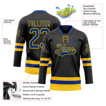Load image into Gallery viewer, Custom Black Royal-Yellow Hockey Lace Neck Jersey
