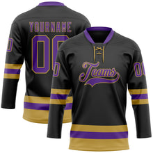 Load image into Gallery viewer, Custom Black Purple-Old Gold Hockey Lace Neck Jersey
