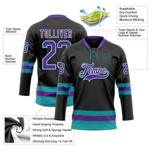 Load image into Gallery viewer, Custom Black Purple-Teal Hockey Lace Neck Jersey
