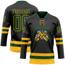 Load image into Gallery viewer, Custom Black Green-Gold Hockey Lace Neck Jersey
