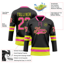 Load image into Gallery viewer, Custom Black Pink-Neon Yellow Hockey Lace Neck Jersey

