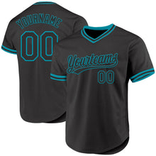 Load image into Gallery viewer, Custom Black Teal Authentic Throwback Baseball Jersey
