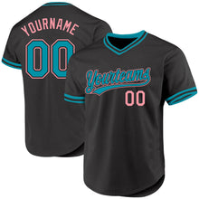Load image into Gallery viewer, Custom Black Teal-Medium Pink Authentic Throwback Baseball Jersey
