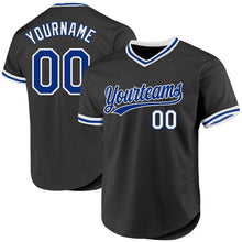 Load image into Gallery viewer, Custom Black Royal-White Authentic Throwback Baseball Jersey
