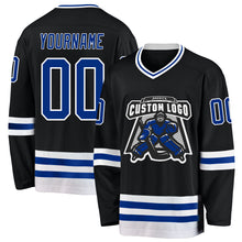 Load image into Gallery viewer, Custom Black Royal-White Hockey Jersey
