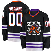 Load image into Gallery viewer, Custom Black Purple-Orange Hockey Jersey
