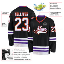 Load image into Gallery viewer, Custom Black Purple-Orange Hockey Jersey
