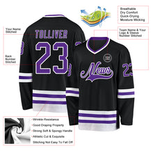 Load image into Gallery viewer, Custom Black Purple-White Hockey Jersey
