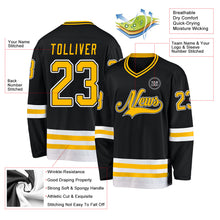 Load image into Gallery viewer, Custom Black Gold-White Hockey Jersey
