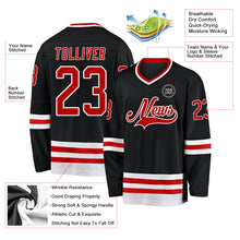 Load image into Gallery viewer, Custom Black Red-White Hockey Jersey
