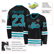 Load image into Gallery viewer, Custom Black Teal-White Hockey Jersey
