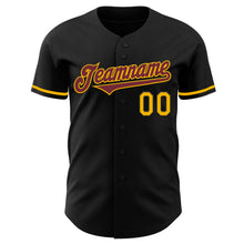 Load image into Gallery viewer, Custom Black Gold-Burgundy Authentic Baseball Jersey
