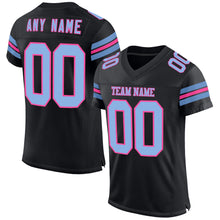 Load image into Gallery viewer, Custom Black Light Blue-Pink Mesh Authentic Football Jersey
