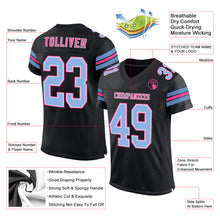 Load image into Gallery viewer, Custom Black Light Blue-Pink Mesh Authentic Football Jersey

