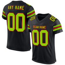 Load image into Gallery viewer, Custom Black Neon Green-Red Mesh Authentic Football Jersey
