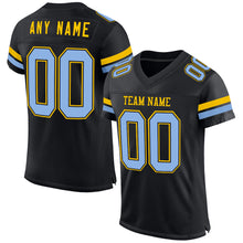 Load image into Gallery viewer, Custom Black Light Blue-Yellow Mesh Authentic Football Jersey
