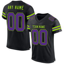 Load image into Gallery viewer, Custom Black Purple-Neon Green Mesh Authentic Football Jersey
