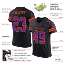 Load image into Gallery viewer, Custom Black Purple-Orange Mesh Authentic Football Jersey
