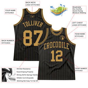 Custom Black Old Gold Pinstripe Old Gold Authentic  Basketball Jersey