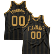 Load image into Gallery viewer, Custom Black Old Gold Pinstripe Old Gold Authentic  Basketball Jersey
