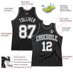 Custom Black Gray Pinstripe White Authentic  Basketball Jersey