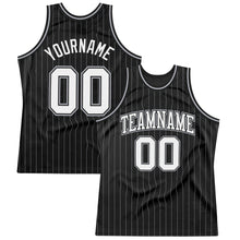 Load image into Gallery viewer, Custom Black Gray Pinstripe White Authentic  Basketball Jersey
