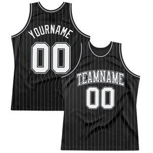 Custom Black Gray Pinstripe White Authentic  Basketball Jersey