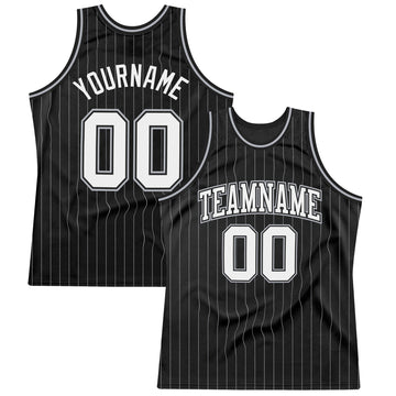 Custom Black Gray Pinstripe White Authentic  Basketball Jersey