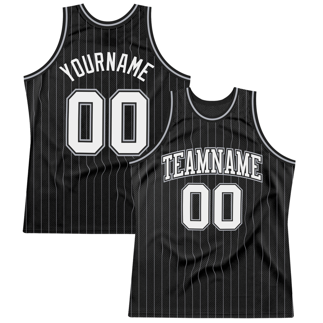 Custom Black Gray Pinstripe White Authentic  Basketball Jersey