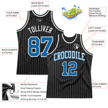 Load image into Gallery viewer, Custom Black White Pinstripe Blue Authentic  Basketball Jersey
