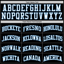Load image into Gallery viewer, Custom Black White Pinstripe Blue Authentic  Basketball Jersey
