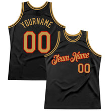 Load image into Gallery viewer, Custom Black Old Gold-Red Authentic Throwback Basketball Jersey
